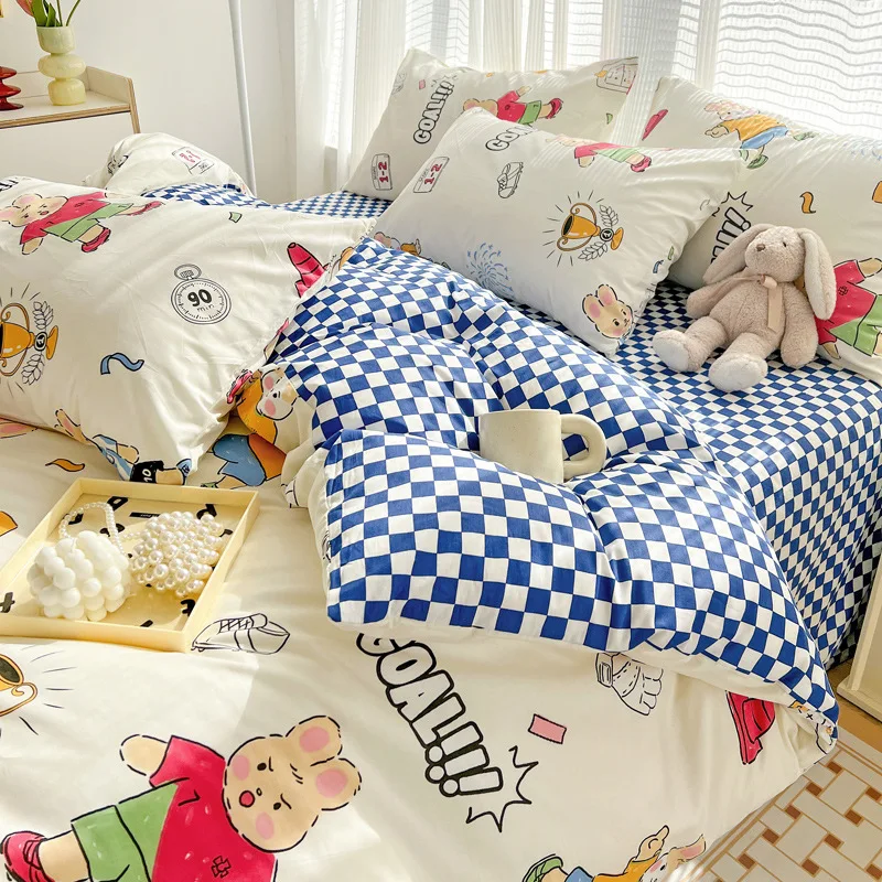 New AB version Q cute all cotton 13372 cartoon printed four piece set pure cotton bed sheet set bedding