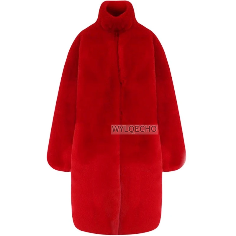 Oversized Red Thick Warm Soft Fluffy Faux Fur Coat Women 2023 Raglan Seeve Stylish Thick Long Fur Coat for Winter Korean Fashion