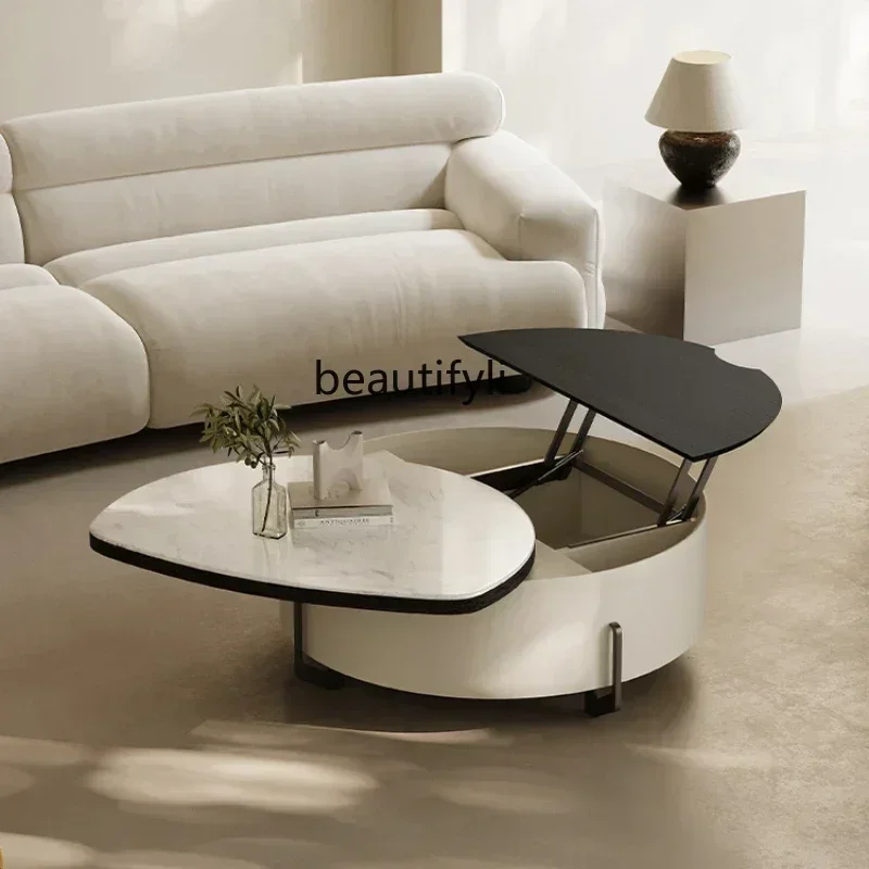 

xzzItalian Super Crystal Stone Endtable Living Room Home Creative round Function Lifting Large Capacity Storage