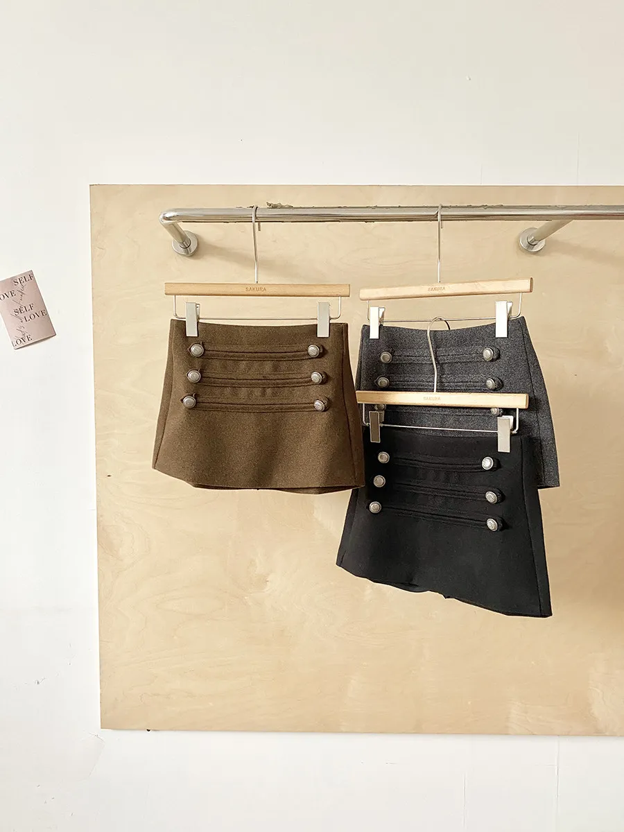 

Корейская модная универсальная короткая юбка средней длины с высокой талией и пуговицами, элегантная утягивающая женская короткая юбка трапециевидной формы, новинка осени/зимы