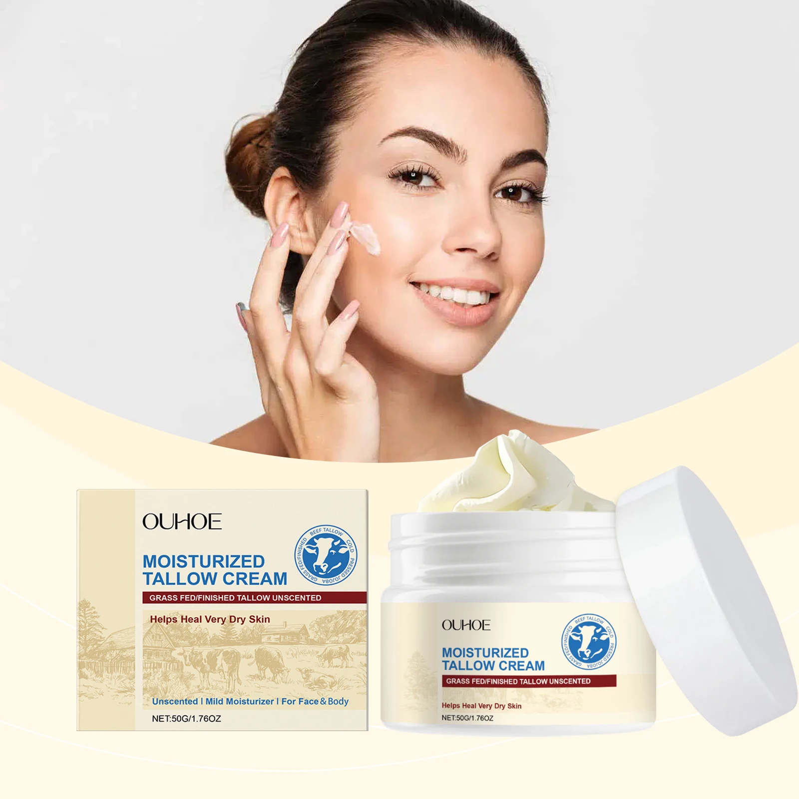 

Tallow Hydrating Cream - Shea Butter Balm, Smooth, Lightweight Luminous Facial Care