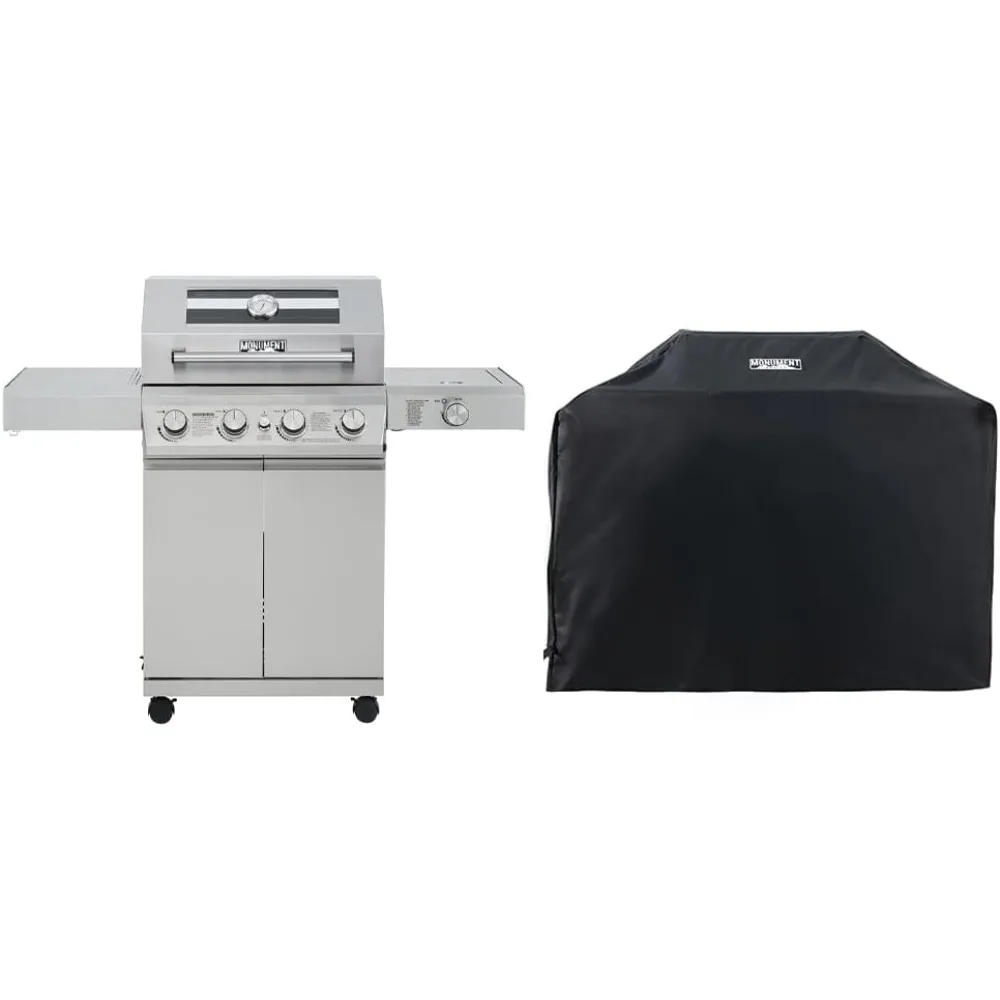 

Larger 4-Burner Propane Gas Grills BBQ Stainless Steel Heavy-Duty Cabinet Style with BBQ Cover