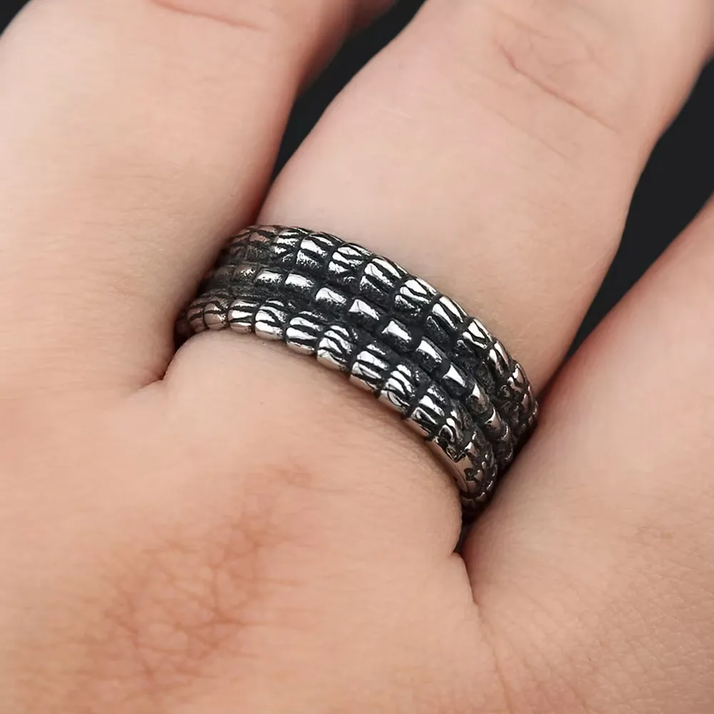 Men's Vintage Dragon Scale Ring 316L Stainless Steel Gothic Punk Band Unisex Oxidized Silver Biker Hip Hop Amulet Jewelry Gift - view 6