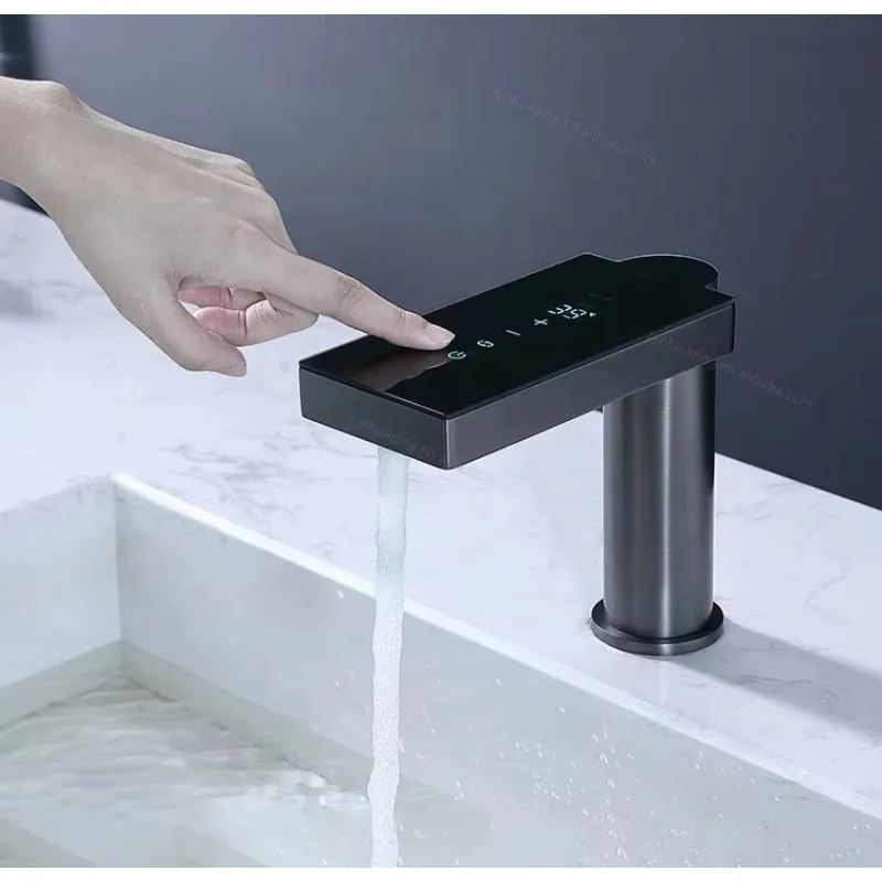 

Светодиодный цифровой сенсорный смеситель для раковины, цифровой сенсорный дисплей, смеситель для ванны, установка на палубе, смеситель для чаши для ванной комнаты с горячей и холодной водой