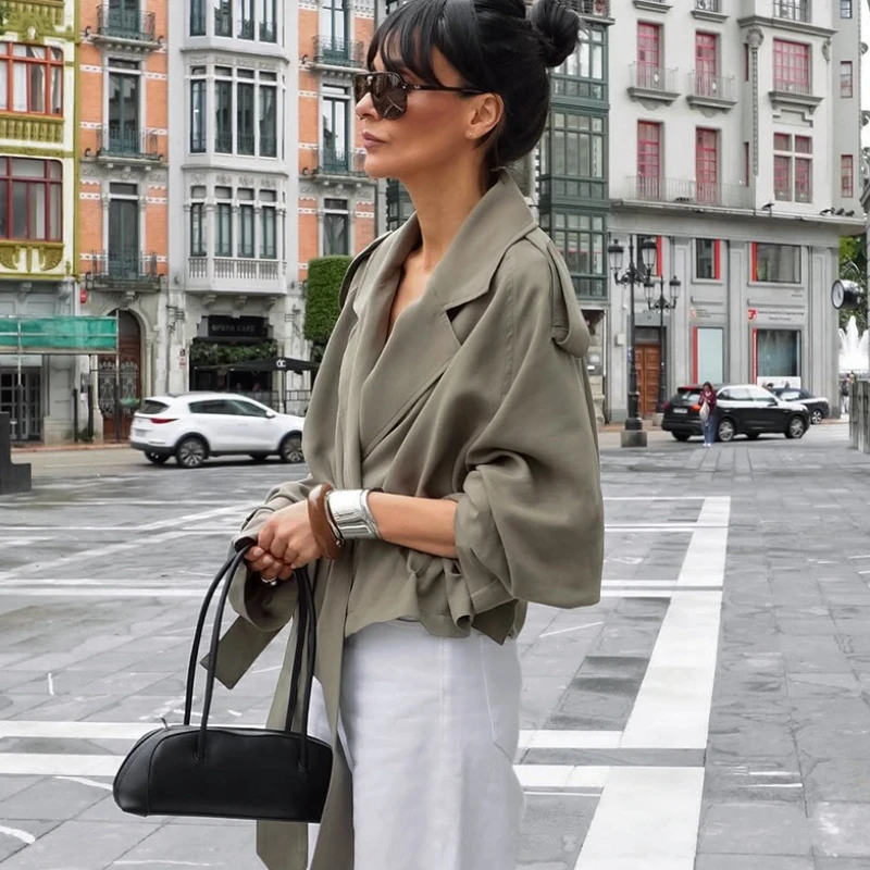 TARUXY Lace Up Pocket Trench Coat Women's Chic Solid Lapel Full Long Sleeves Windbreaker Jacket Autumn Lady New Street Outerwear