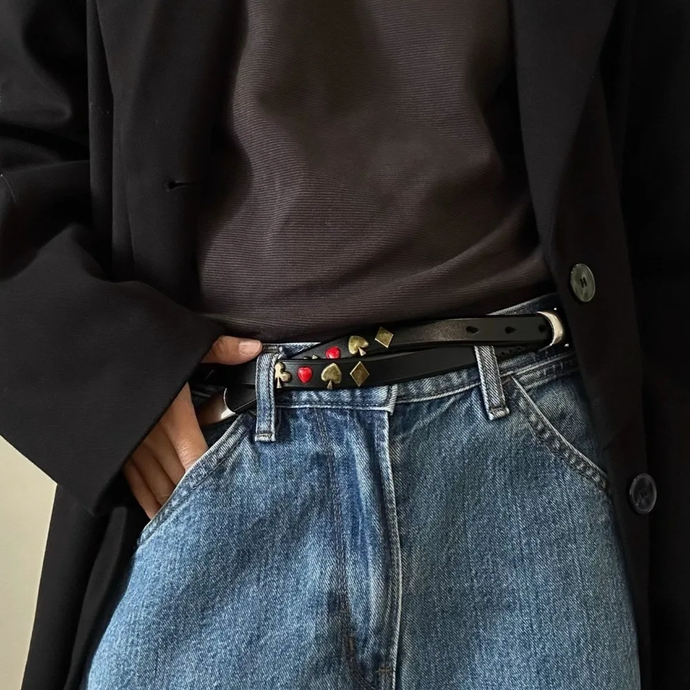 

Retro Black Rivet Waistband Punk Style PU Leather Y2K Waist Belt Versatile Gothic Dress Jeans Belt Men