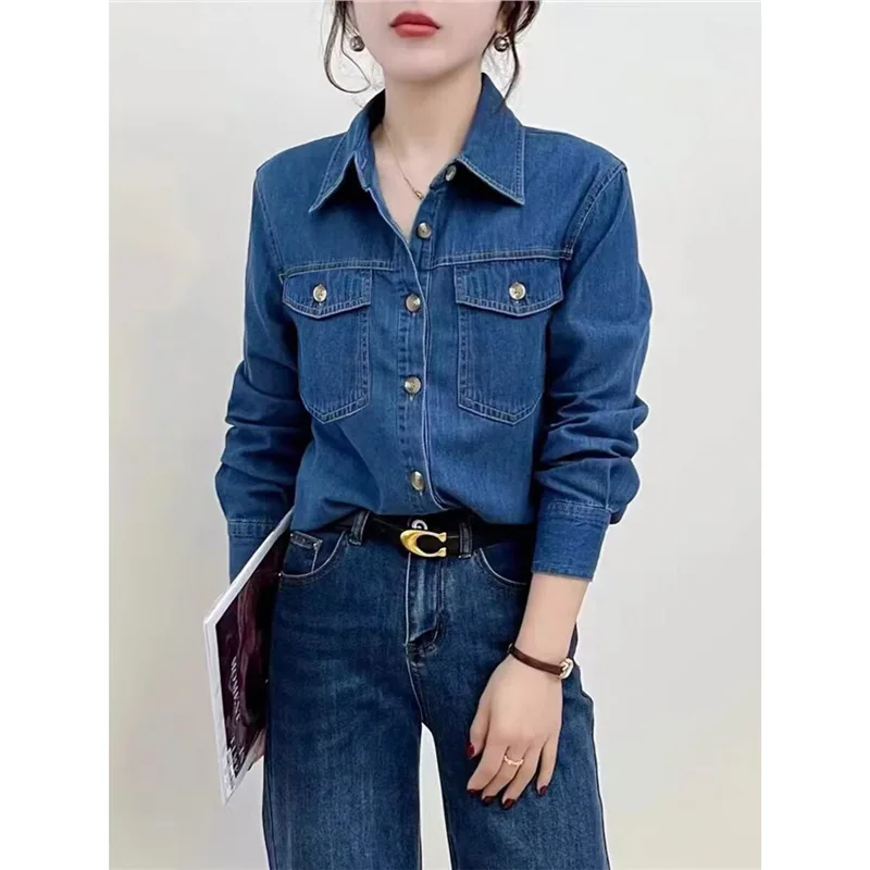 

Retro Blue Denim Shirt Jacket Female Spring and Fall 2025 New Korean Version of the Loose Wear Casual Blouse Blouse Jacket