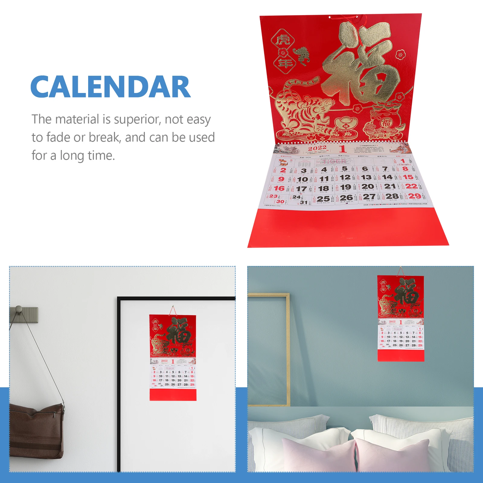 

2pcs 2022 Wall Hanging Traditional Chinese Calendar High-Quality Feng Shui Home Use Coil Binding Page Simple Design
