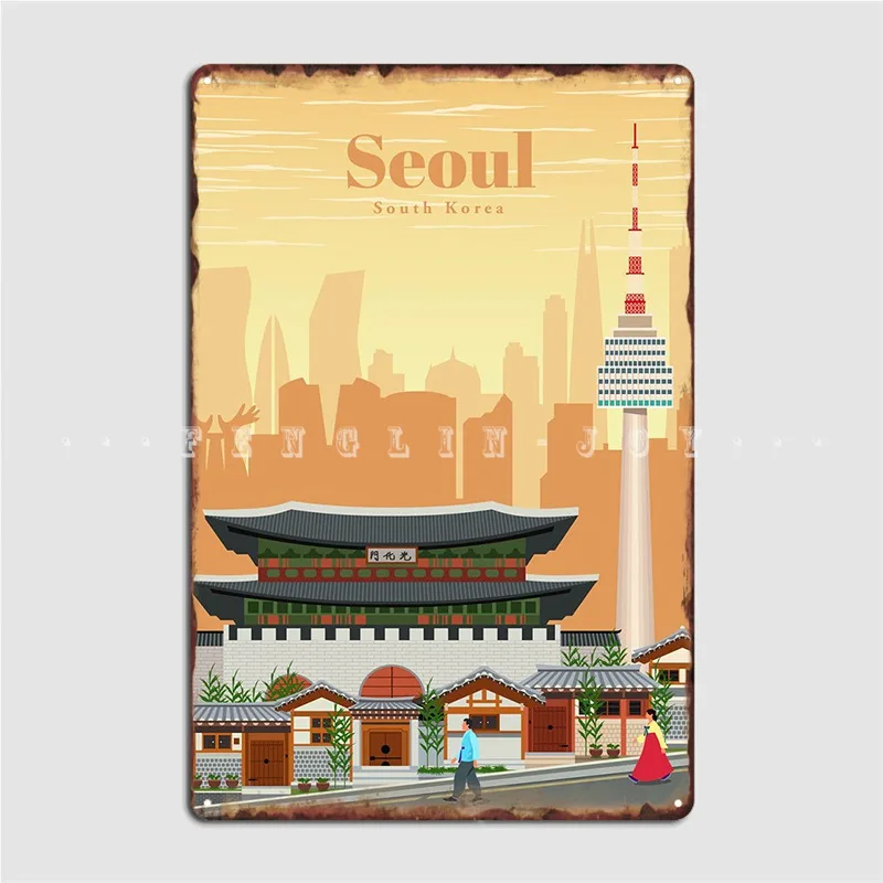 Travel To Seoul Metal Sign Wall Pub Cave Pub Classic Plates Tin Sign Poster