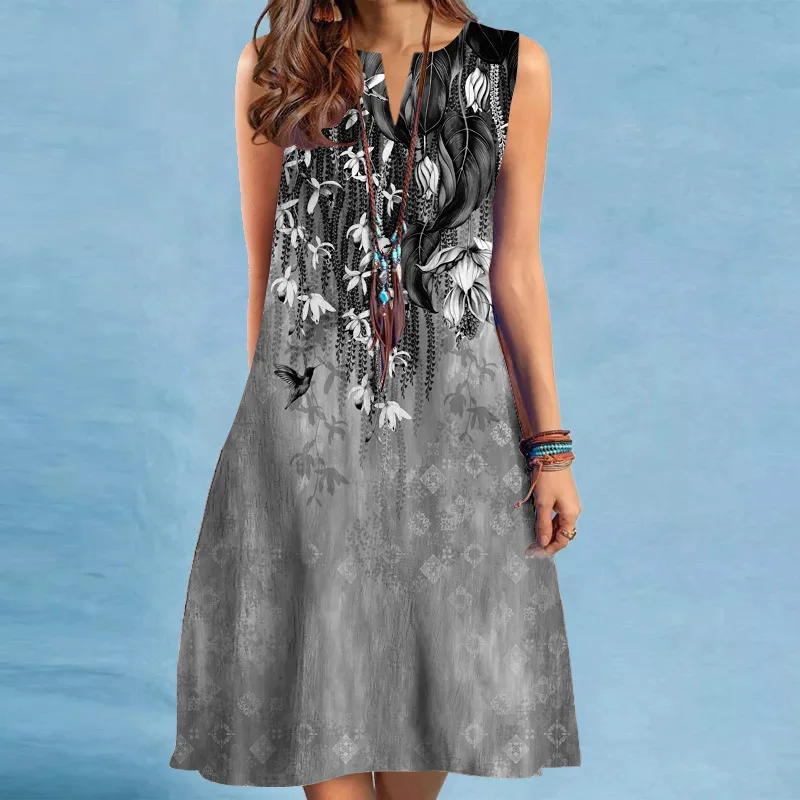 Minivestidos con estampado Floral y cuello en V para mujer, vestido informal sin mangas con estampado 3D de flores para calle, vestido holgado de talla grande 6XL