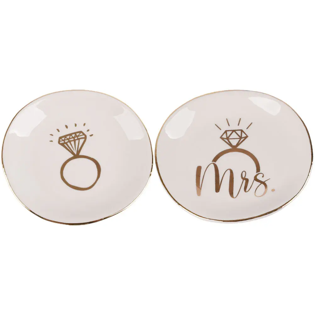 

Набор из 2 керамических подносов с золотым ободком: Премиум-класс, многофункциональный органайзер для хранения колец, браслетов, ожерелий и серег