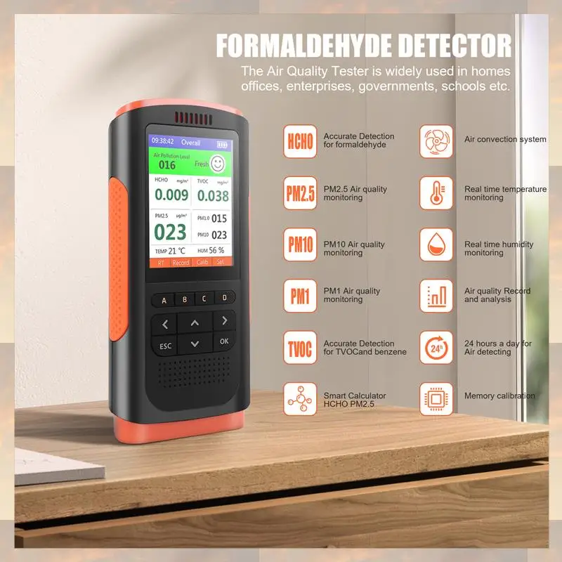 2025 جديد-كاشف الفورمالديهايد مراقبة جودة الهواء PM 2.5 المحمولة عرض تلوث الهواء متر جهاز اختبار الغبار الصغير للمنزل سيارة