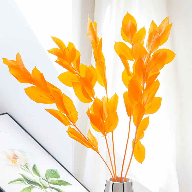 5PCS Natural Dried Preserved Lily Bamboo Flowers Bouquet,Eternelle Orange Leaves Home Decor,Wedding Arrangement Decorations