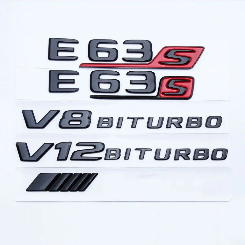 ABS Flat Bright Black Car Logo Fender Side Emblem Trunk Badge Sticker C63 C63S E63 E63S V8 V12 BITURBO Styling For Mercedes Benz