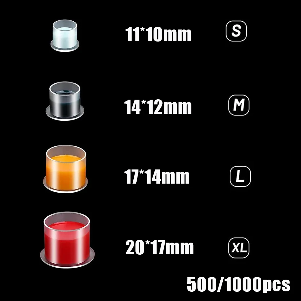 

1000/500 шт., колпачки для чернил для татуировки, пластиковые одноразовые чашки для чернил для татуировки с основанием, устойчивый прозрачный пигмент, контейнер для перманентного макияжа, крышка