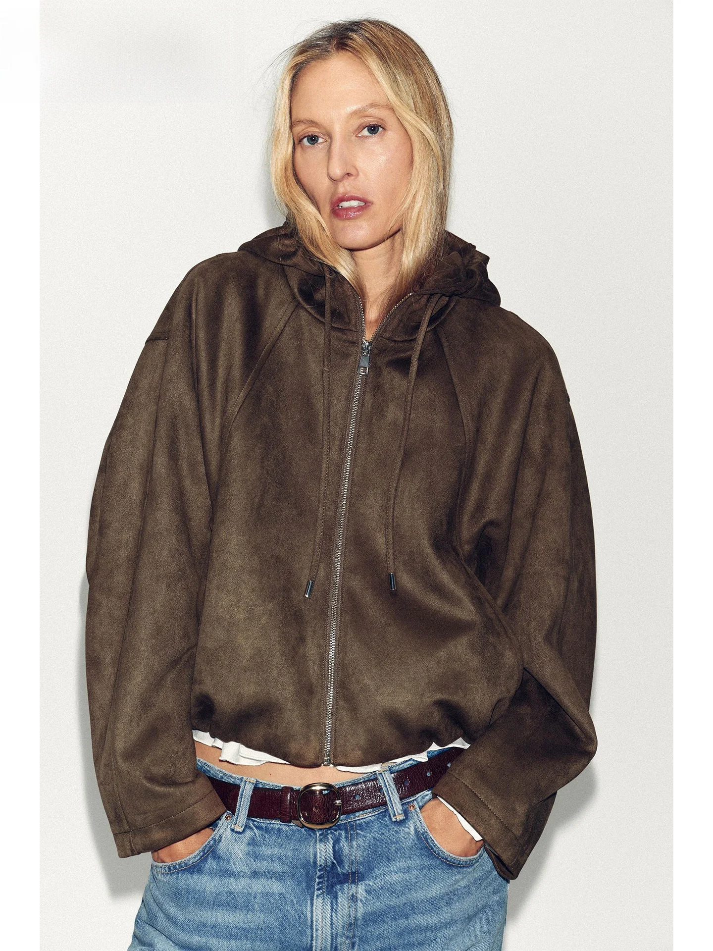 

ZAPRHA American Sle Pilot Jaet Autumn 2025 New Hat Soft Leather Feel Women's Casual Faion ort Outerwear Coat