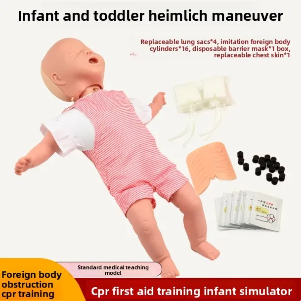 Baby first aid airway foreign body infarction cardiopulmonary resuscitation CPR simulation human Heimlich first aid model human