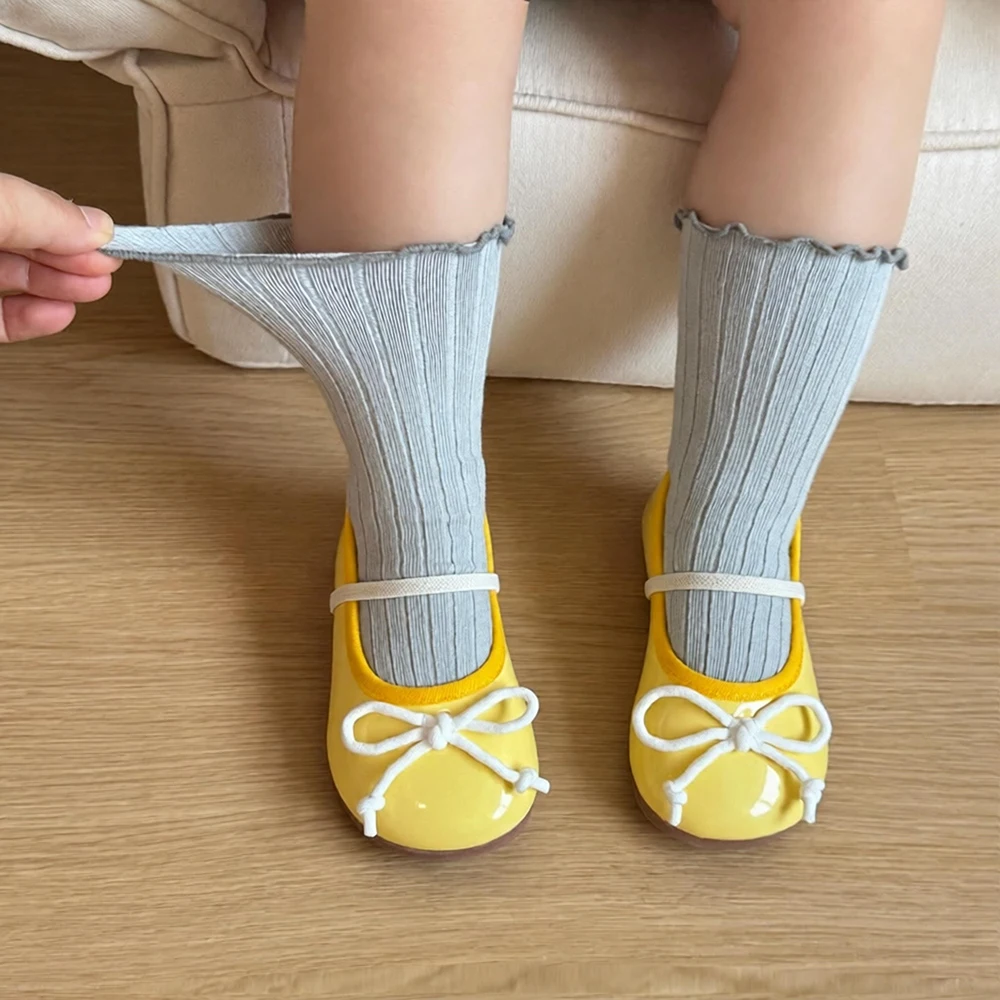 4Pairs/Lots Toddlers Girls Frilly Socks Cotton Soft Baby Sock Candy Color Children Midded Tube Socks Infant Floor Sock