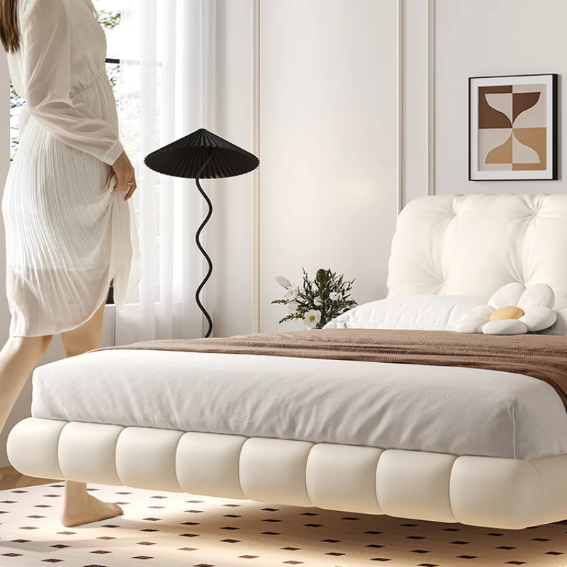 Pretty Elegant Double Bed Frame Mattress White Comferter Bed Queen Size Cama Matrimonial Bedroom Furniture