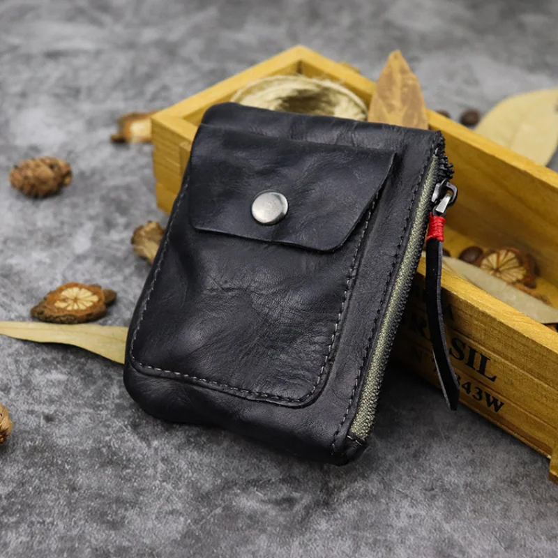 

Vintage Genuine Leather Plant Tanned Leather Driver's License Zipper Light and Thin Fold Large Capacity Change Bag Card Bag