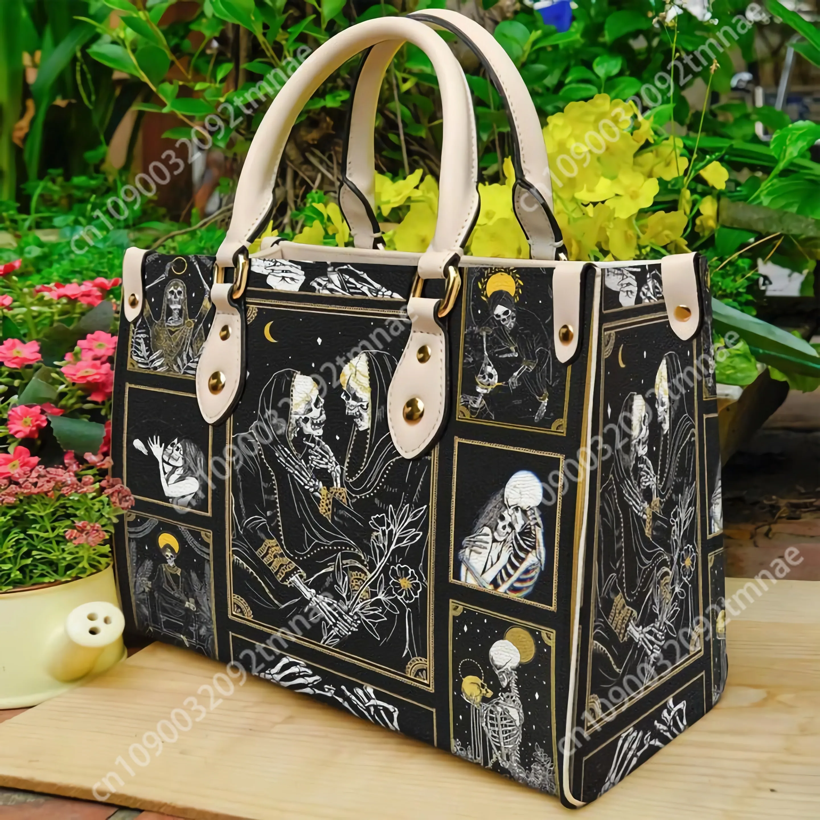 The Lovers Skull Tarot Leather Bag Handbag For Women Large Shoulder Handbags With Long Strape High Custom  Female Tote Bag