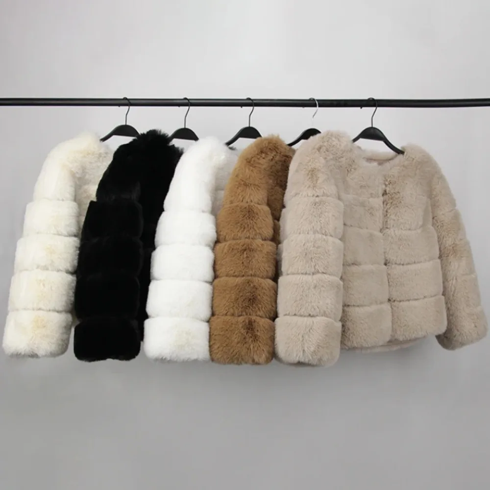 2024 Faux Fur Coat New Luxury Brand Winter Jacket Women Elegant Thick Warm Outerwear Streetwear Fake Fox Rabbit Fur Fashion