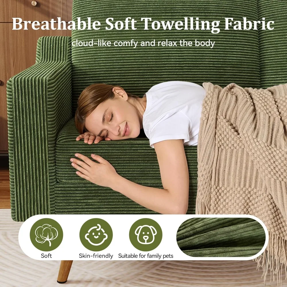 أريكة بمقعدين من سروال قصير أخضر حديث لمنتصف القرن لغرفة المعيشة وغرفة النوم