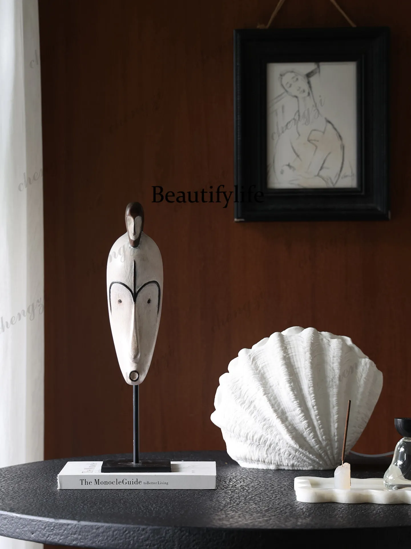 Wood carving ornament wabi wind hotel bed and breakfast desktop art decoration figure solid wood sculpture