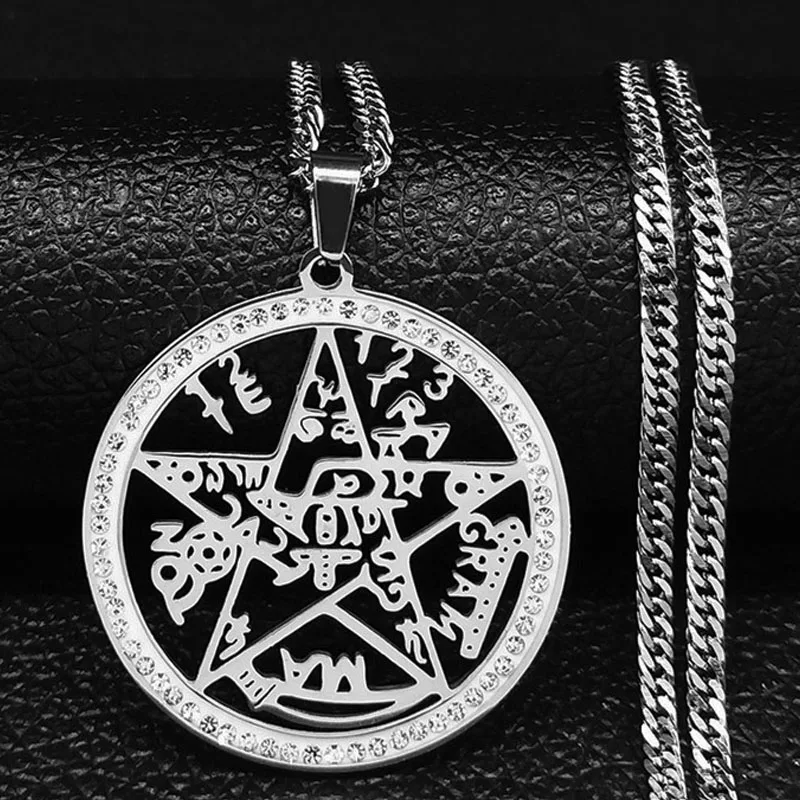 Hexerei Kristall Pentagramm Tetragrammaton Halskette Frauen Männer Edelstahl Wicca Pentagramm Talisman Amulett Halsketten Schmuck – Detail 9