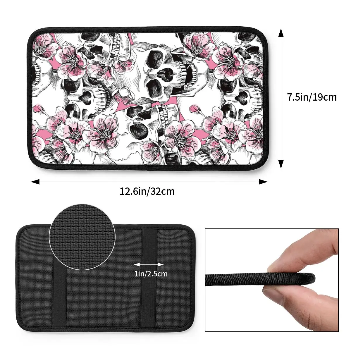 Four Seasons Car Armrest Cover Mat Floral Skull Breathable Center Handle Box Pad Cushion Pink Cherry Car Interior Accessories