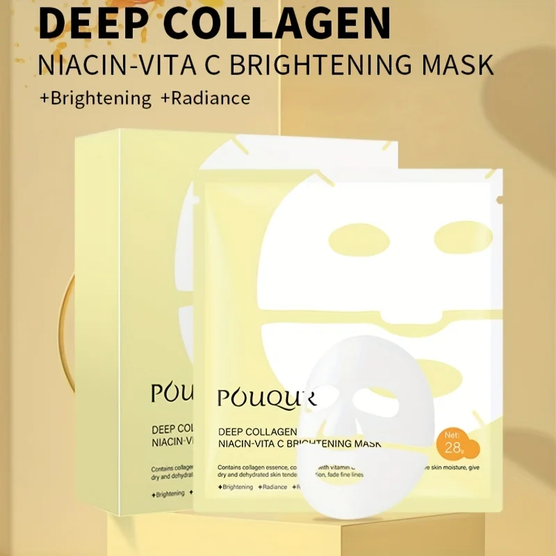 1 Box*5 Pieces of White and Yellow Collagen Face Mask, Containing Collagen + Niacinamide + Vitamin C, Moisturizing and Hydrating, Can Be Given as a Gift to Family and Friends.