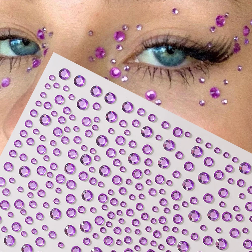 

1Pcs 3D Purple Rhinestones Face Tattoo Sticker Bling Crystal Diamond Self-Adhesive Decals DIY Crafts Phone Case Eye Makeup Decor