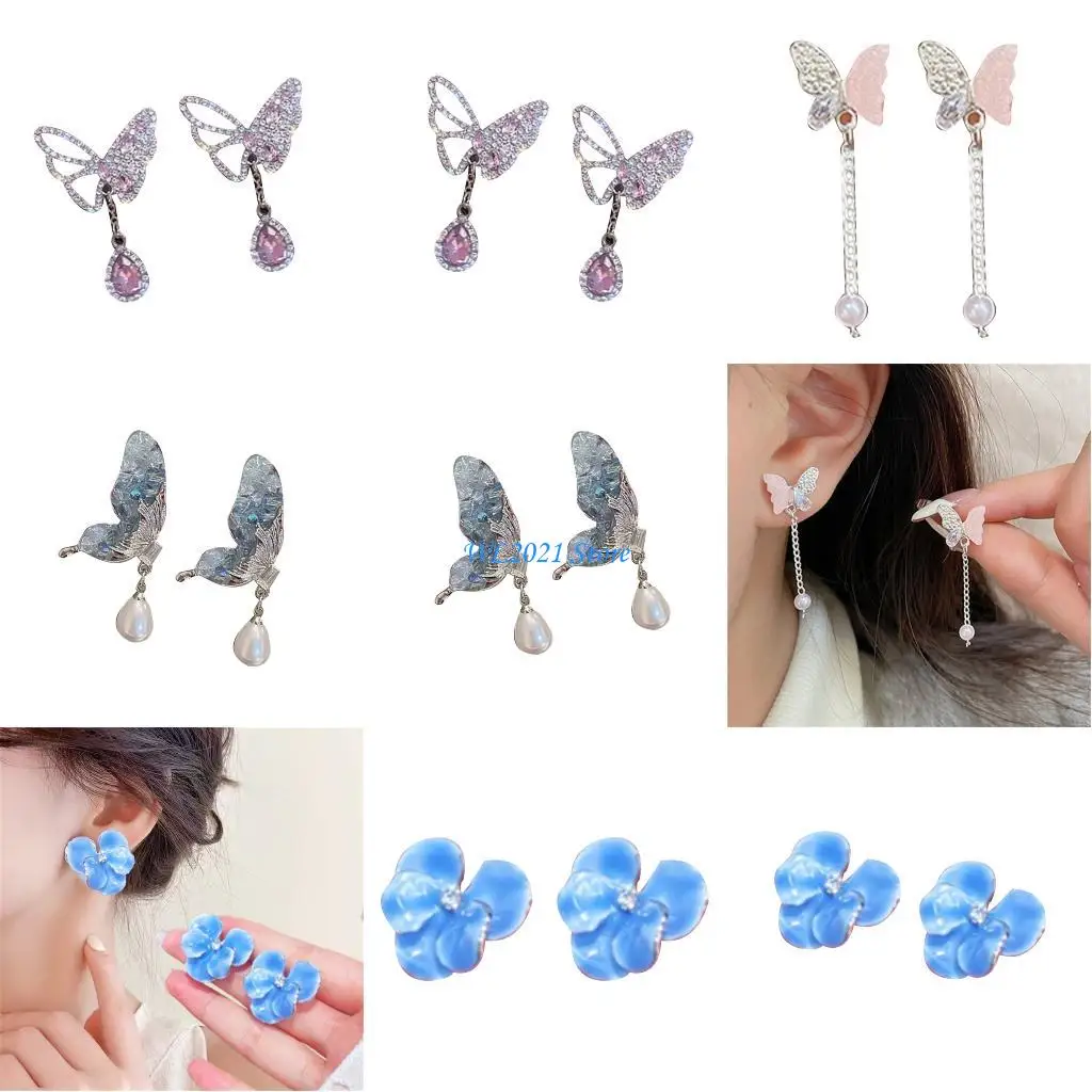 

G5GC Delicate Butterfly Earrings Glossy Alloy Metal Ear Accessories For Sensitive Ears Daytime To Nighttime Wear