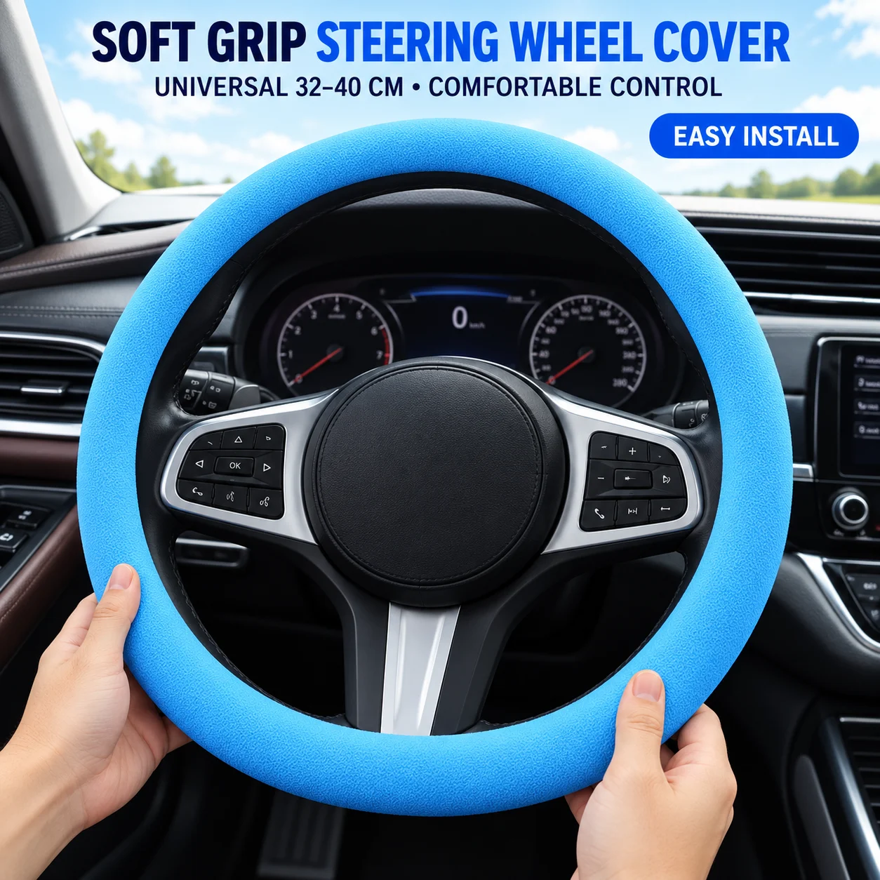 Universal 38cm Silicone Steering Wheel Cover, Non-Slip Breathable Elastic Car Protector for Summer