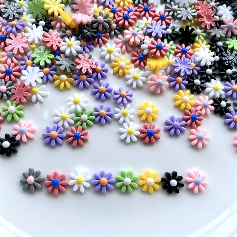 Accesorios decorativos para manualidades, 50 unidades, 12mm, Kawaii, flor de colores mezclados, parte posterior plana, resina, kaboken, álbum de