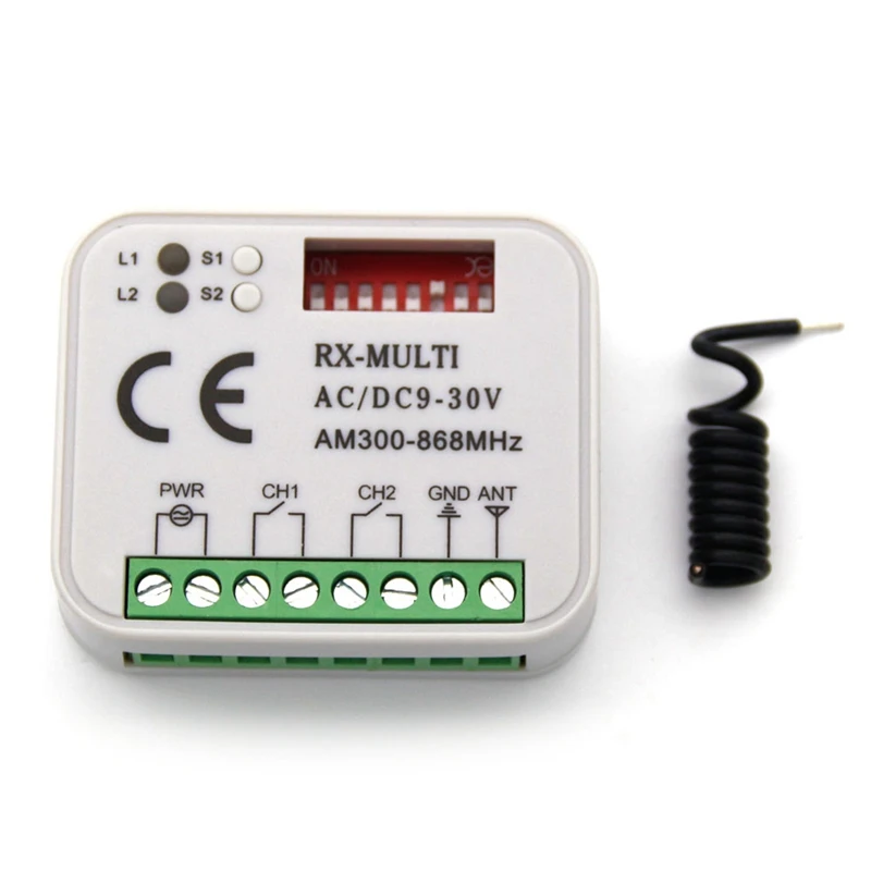 Universal 2 Channel Wireless Garage Door 433 MHZ DC12V 24V Fixed Code Rolling Code Receiver Controller Remote Control