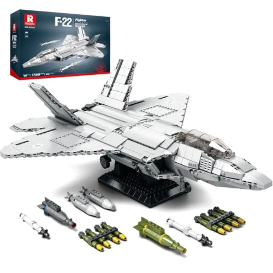 Military airplane model kit for adults: F-22 Raptor fighter jet building set 33020, ABS plastic, gray camouflage, display-ready