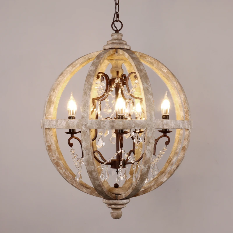 Globe Wood Chandelier Bedroom Living Room Hanging Lights Antique Round Sphere Wooden Chandelier For Master Bedroom Foyer Kitchen