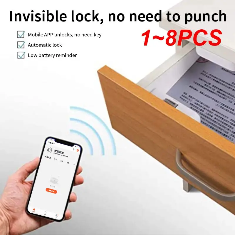 

1~8PCS Tuya APP unlock Smart Door Drawer Cabinet Lock Electric lock work with wifi- gateway hub