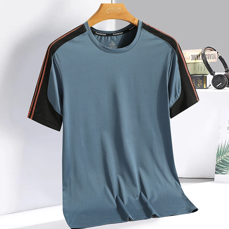 Summer patchwork color contrast short sleeved T-shirt for men and women outdoor ice silk round neck breathable loose sports shir