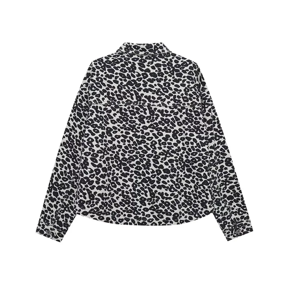 Women's clothing quality selection: autumn casual loose oversized lapel leopard print denim jacket jacket