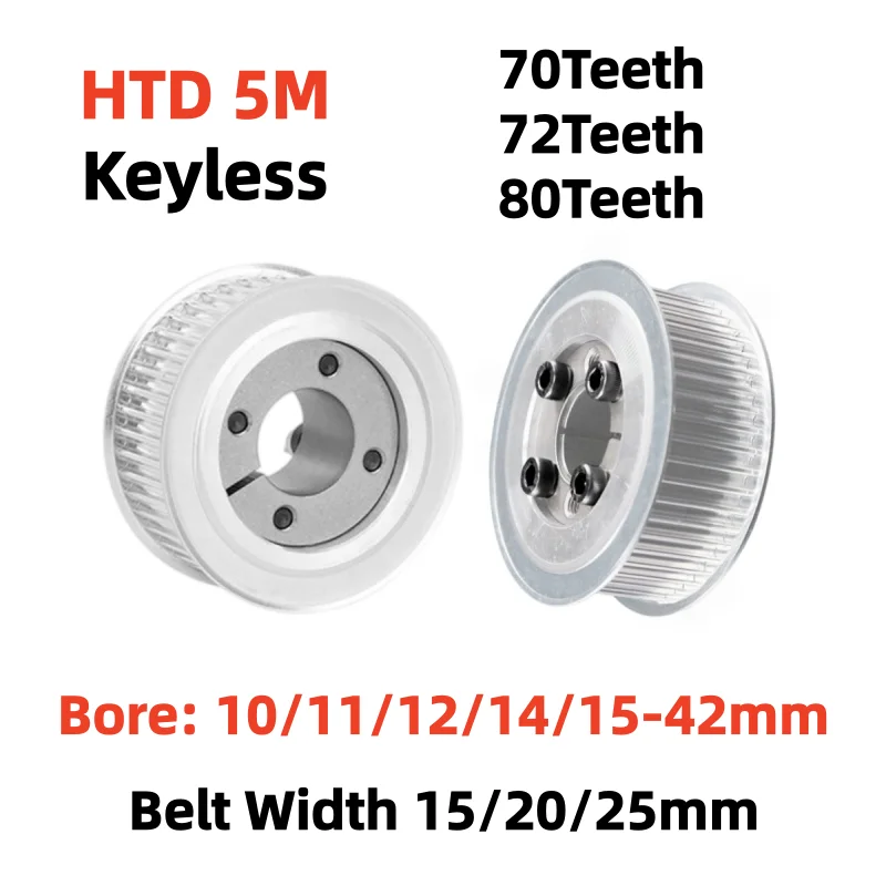 HTD5M Synchronous Wheel 70 72 80 Teeth Timing Pulley Keyless Bushing Bore 10-42mm Belt Width 15 20 25mm CNC Drive Pulley