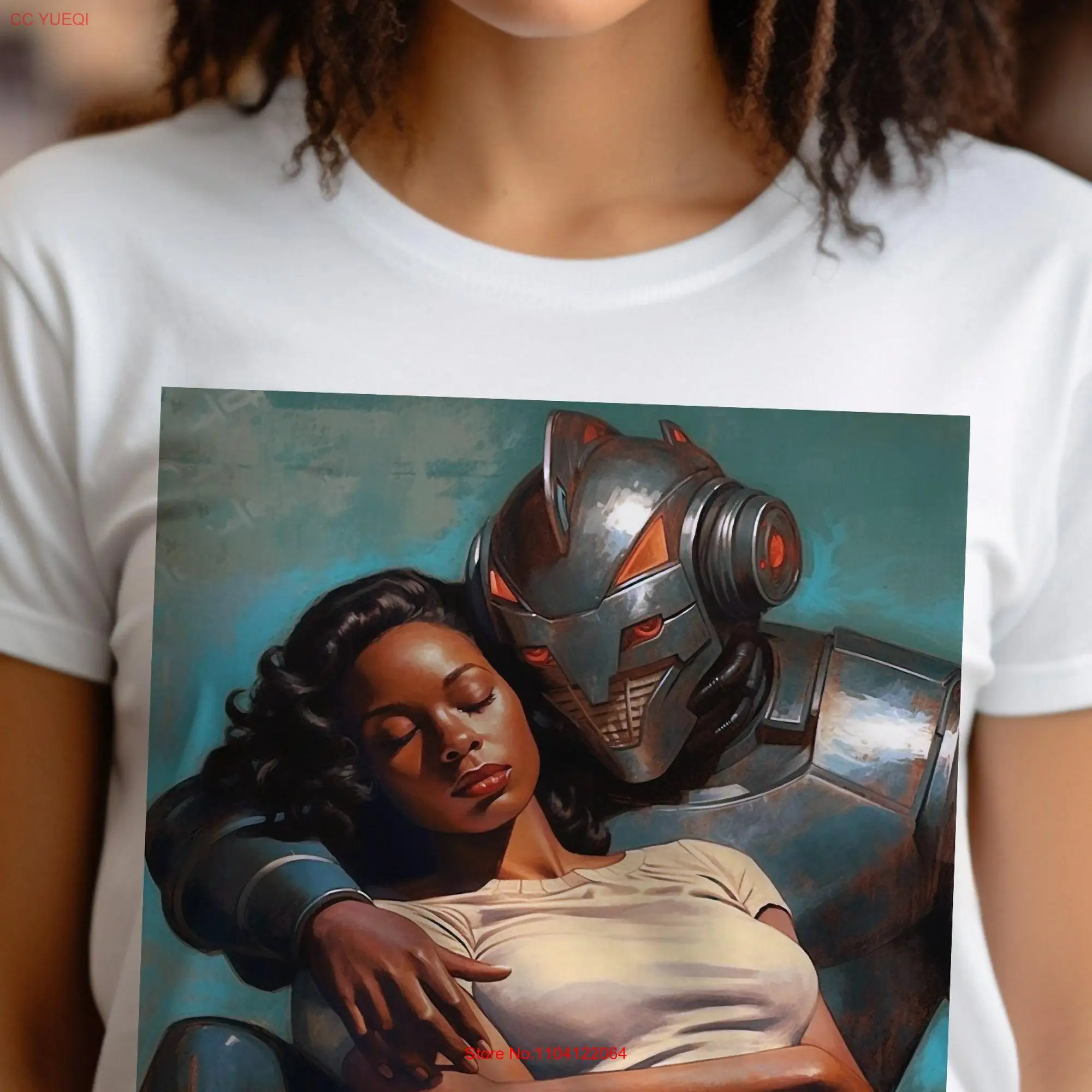 Robot Love T Shirt African American Adult Afrofuturism Black Woman Art Sci Fi Inspired Women in Tech Melanin Lady