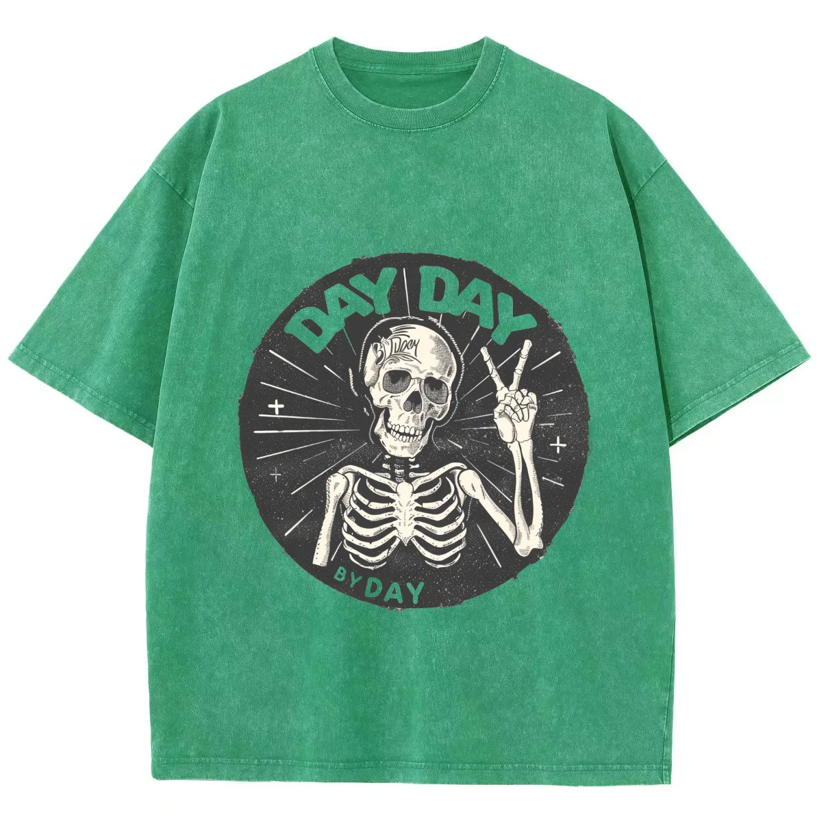 Cartoon Skull Print T-Shirt Breathable Cotton Short-Sleeved Vintage Unisex Washed Hip Hop Hoodie Loose Sportswears Autumn