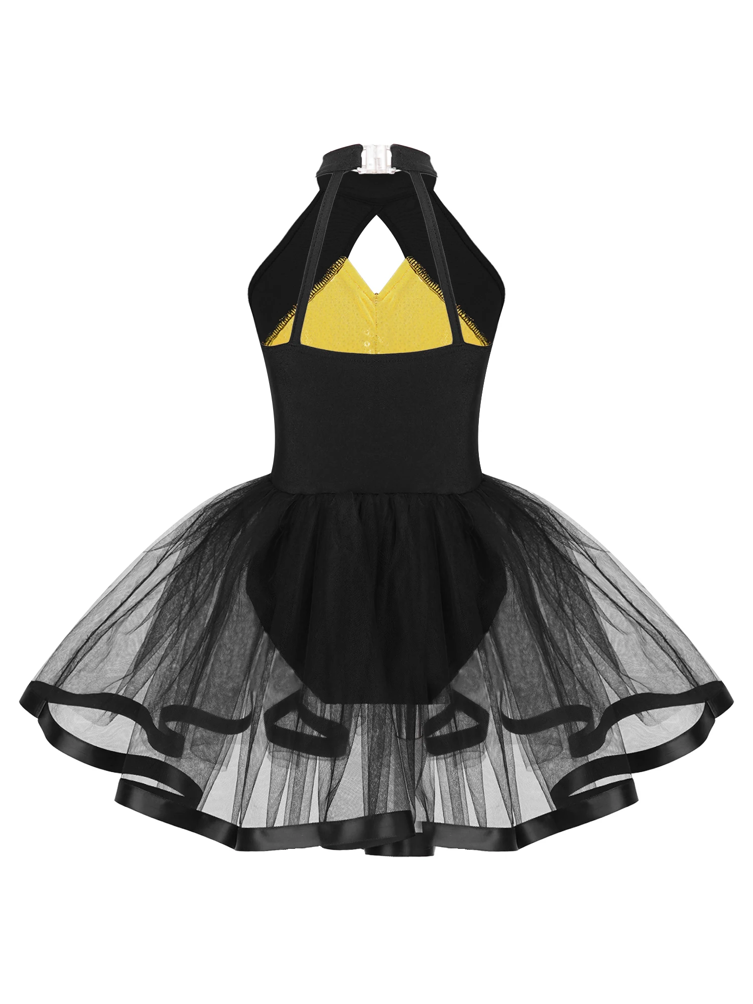 Vestido de tutú de baile de Ballet con lentejuelas para niñas, leotardo de gimnasia con cuello Halter brillante, ropa de baile latino moderno de Jazz