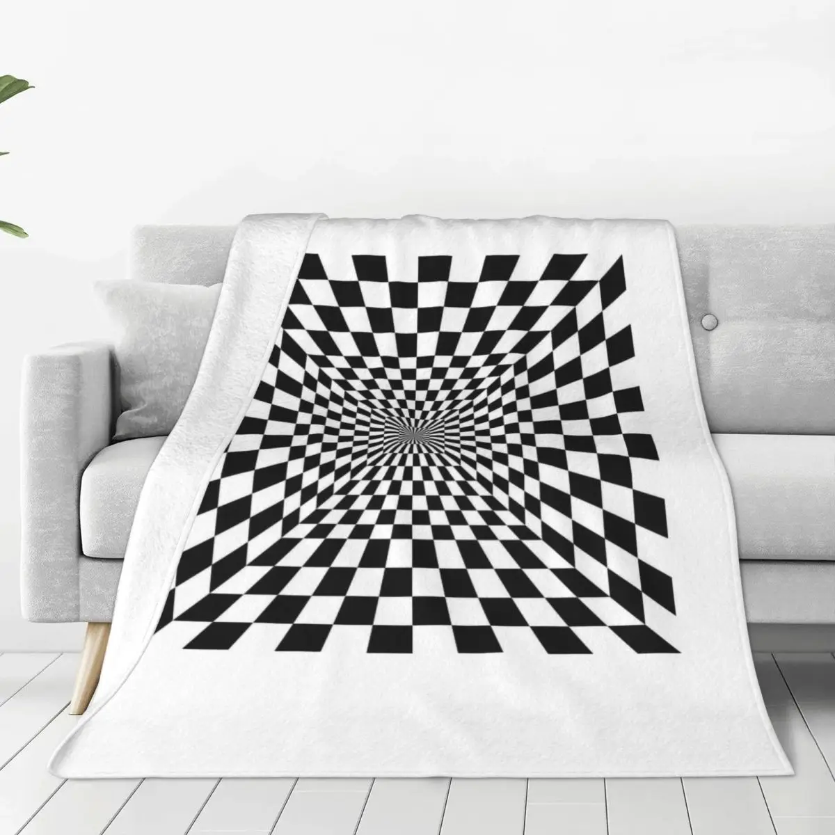 3D Vortex Illusion Black And White Checkered Swirl Trap Blankets Soft Warm Flannel Throw  Cover for Bed Picnic Travel Home Couch