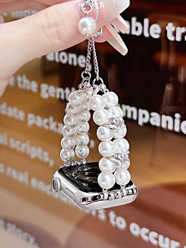 الفاخرة الماس الفرقة ل iWatch الترا 10 9 8 7 6 5 مرونة اللؤلؤ سوار للساعة أبل 38 40 مللي متر 41 مللي متر 42 45 مللي متر 46 مللي متر 49 مللي متر