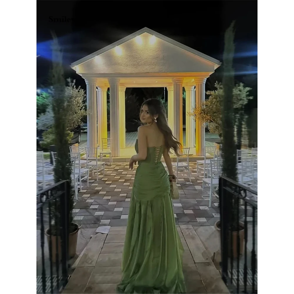 فستان حفلة موسيقية أخضر بدون حمالات شيفون طيات حورية البحر فساتين الحفلات الراقصة بدون ظهر طول الأرض فساتين سهرة 2025 مخصصة #4