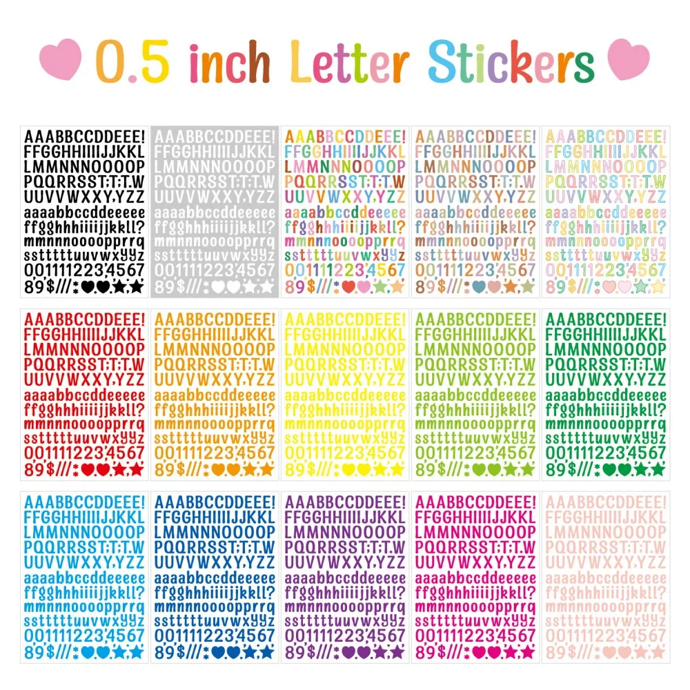15Pcs/set 0.5 inch Alphabet Number Sticker Vinyl Waterproof Black White Colorful DIY Sticker For Planner Decoration