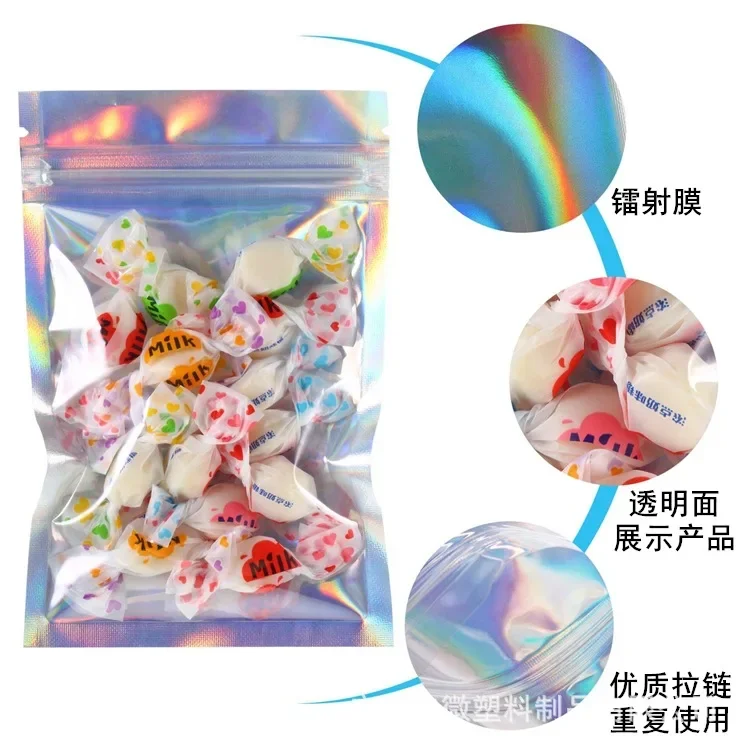 200 Pcs Multicolour Holographic Bags Zip Lock Bag Seal Laser Candy Plastic Storage Bags Smell Proof Jewelry Gift Packaging